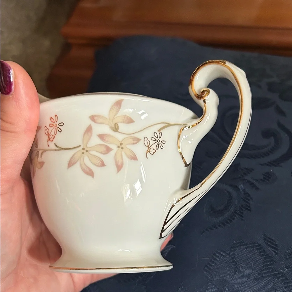 Porcelain Creamer Pitcher with Gold Trim and Floral Motif